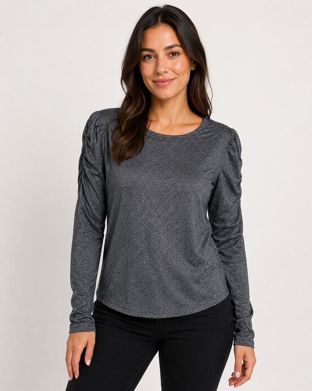 Wrangler Retro Women’s Metallic Gray Ruched Long Sleeve Top Size L
